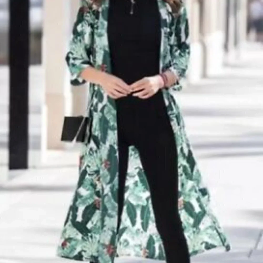 Rachel Zoe Tropical Palm Print Coverup/Duster OS - Picture 5 of 5